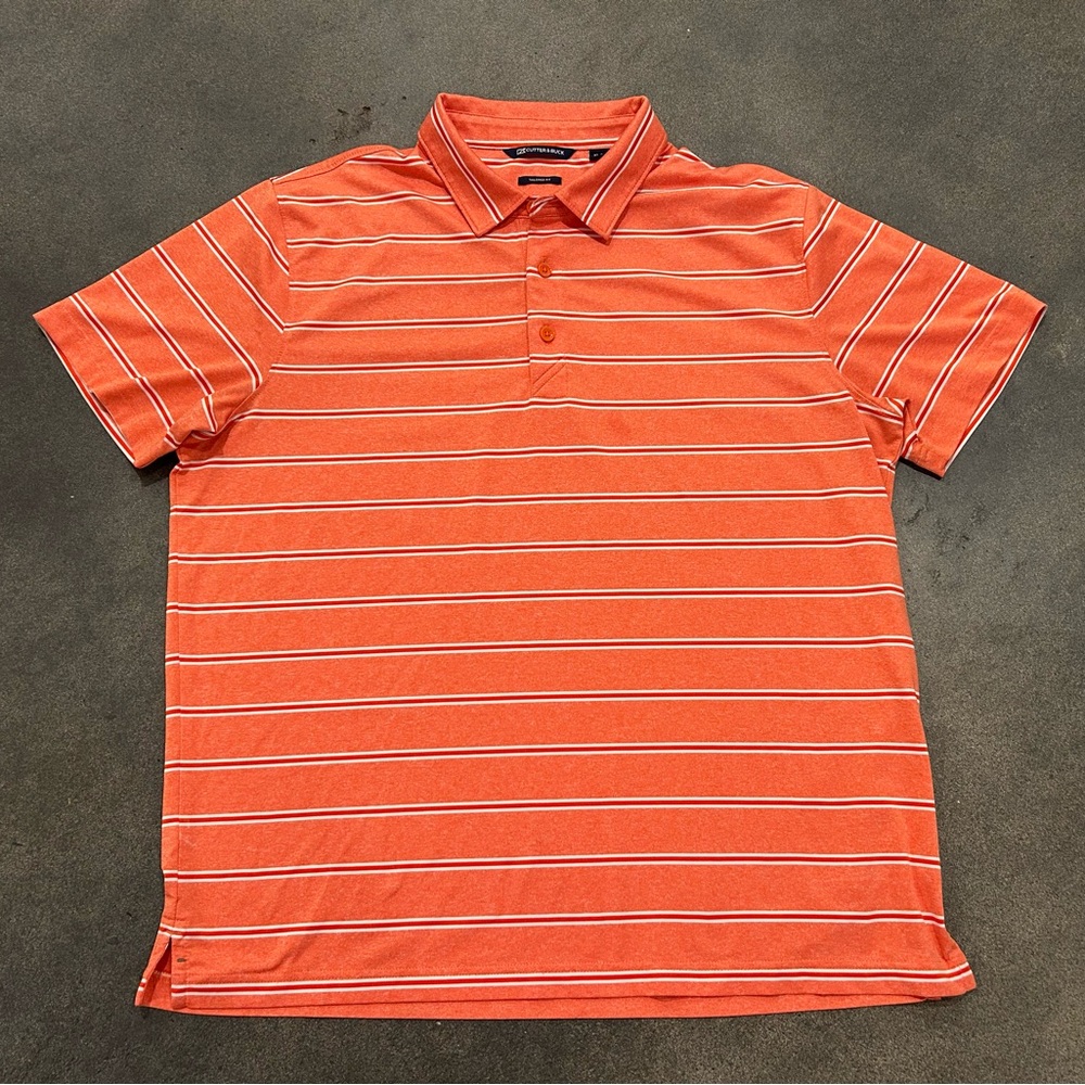 Cutter & Buck Striped Polo Tailored Fit Shirt Orange Men’s Size XL